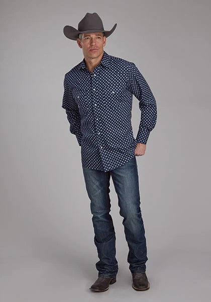 Roper 2284 White Squares (Navy) - Men's Western Shirt