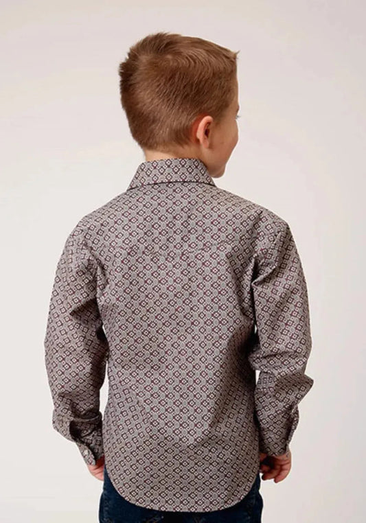 Roper Retro Print (Wine) - Boy's Western Shirt