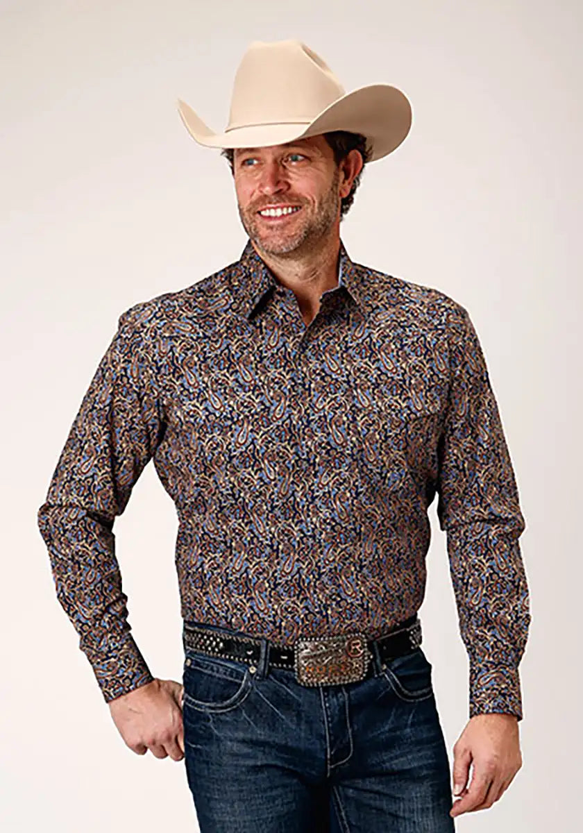 Roper Denim Blue Vintage Paisley (Blue) - Men's Western Shirt