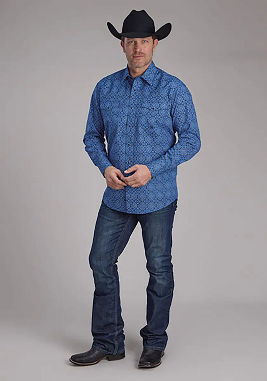Roper Deep Cobalt Saphire Ornamental (Blue) - Men's Western Shirt