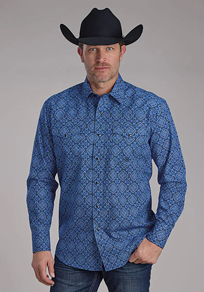 Roper Deep Cobalt Saphire Ornamental (Blue) - Men's Western Shirt