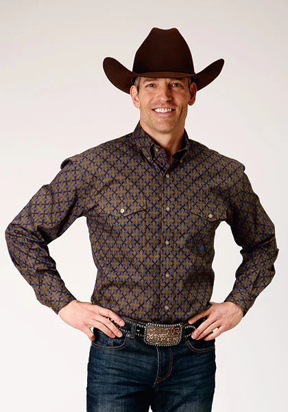 Roper 1839 Diamond Medallion (Brown) - Men's Western Shirt