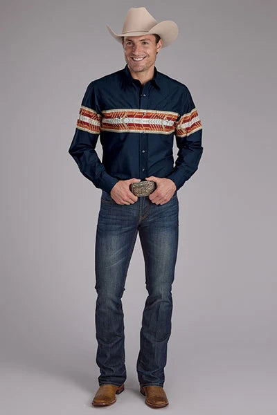 Roper 2136 Aztec Border (Navy) - Men's Western Shirt