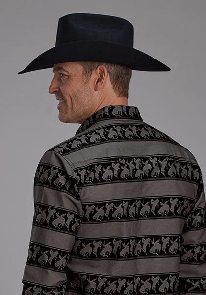 Roper 2117 Rodeo Stripe (Black) - Men's Western Shirt