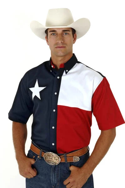Roper Pieced Texas Flag (Multi) - Men's Short Sleeve Shirt