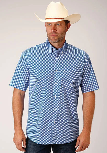 Roper 1460 Stretch Diamond Star (Blue) - Men's Short Sleeve Shirt