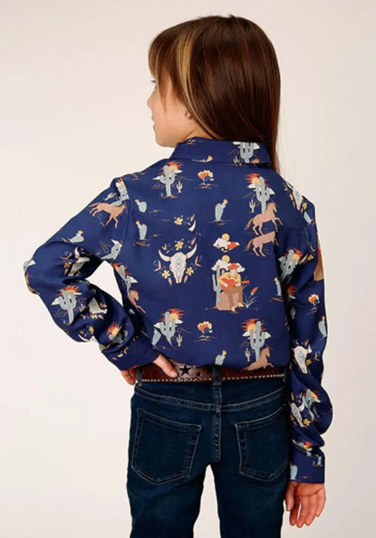 Roper Cowboy Toils (Blue) - Girl's Western Snap Shirt