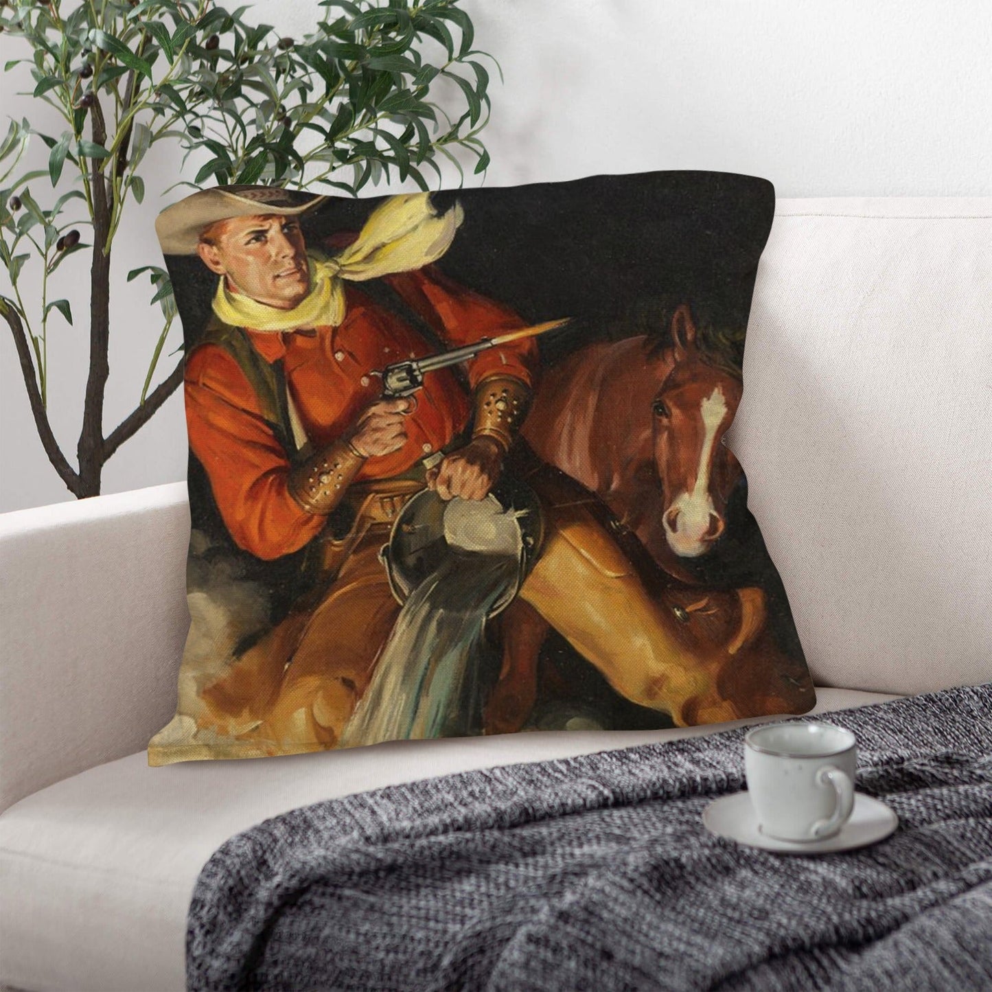 Vintage Cowboy Throw Pillow Case