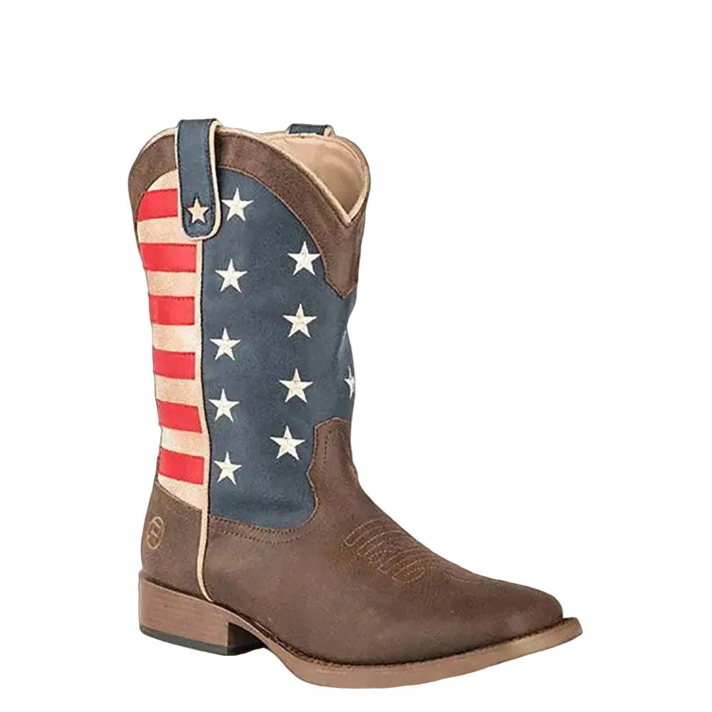 Cowboy boot with American flag design