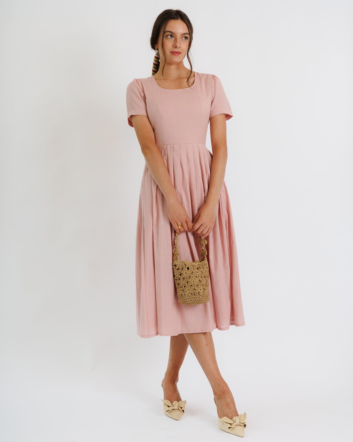 Downeast Polly Dress Cotton/Linen Blend Pockets Midi Length
