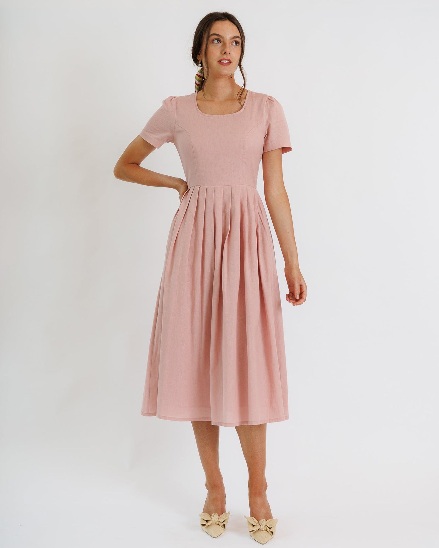 Downeast Polly Dress Cotton/Linen Blend Pockets Midi Length