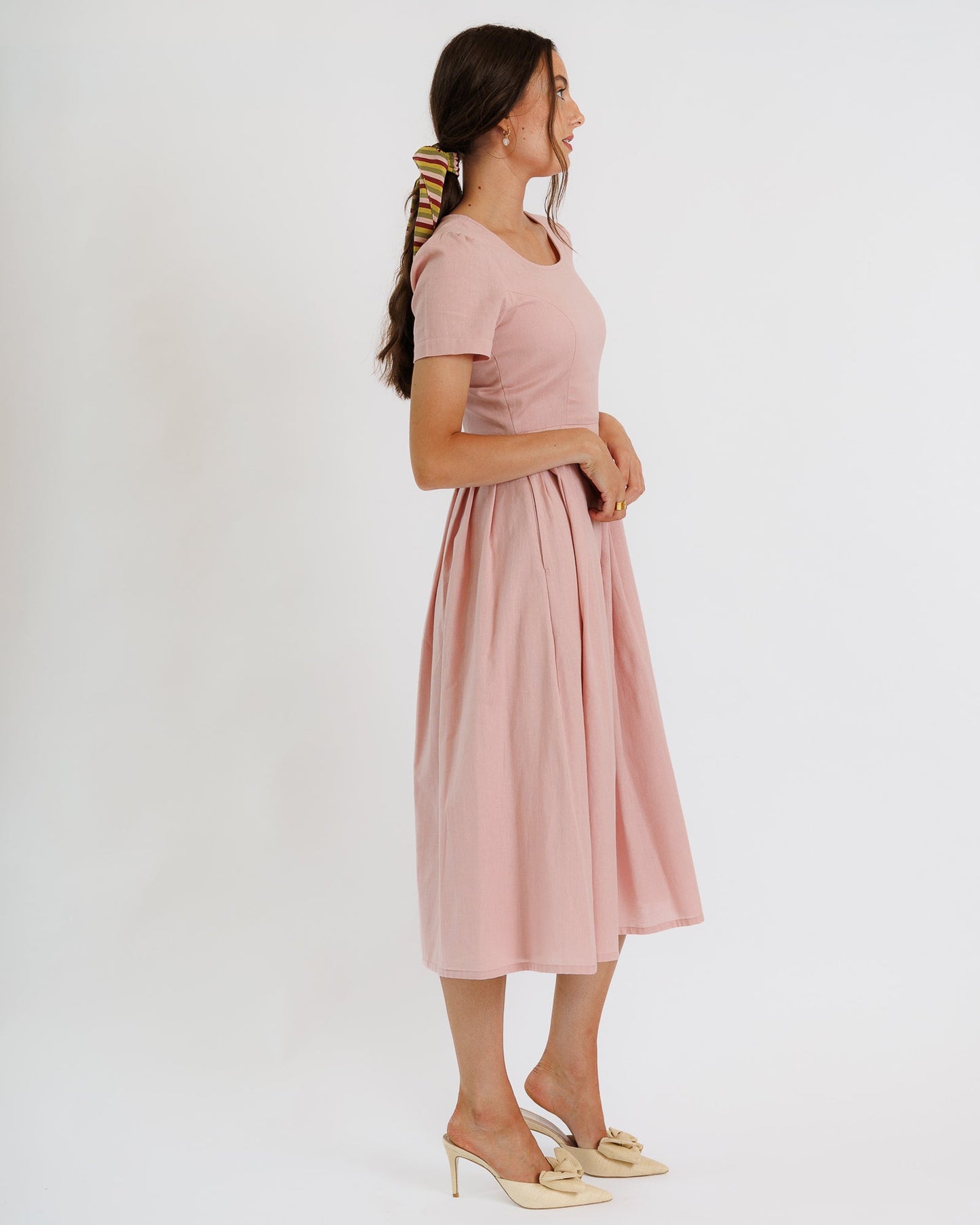 Downeast Polly Dress Cotton/Linen Blend Pockets Midi Length