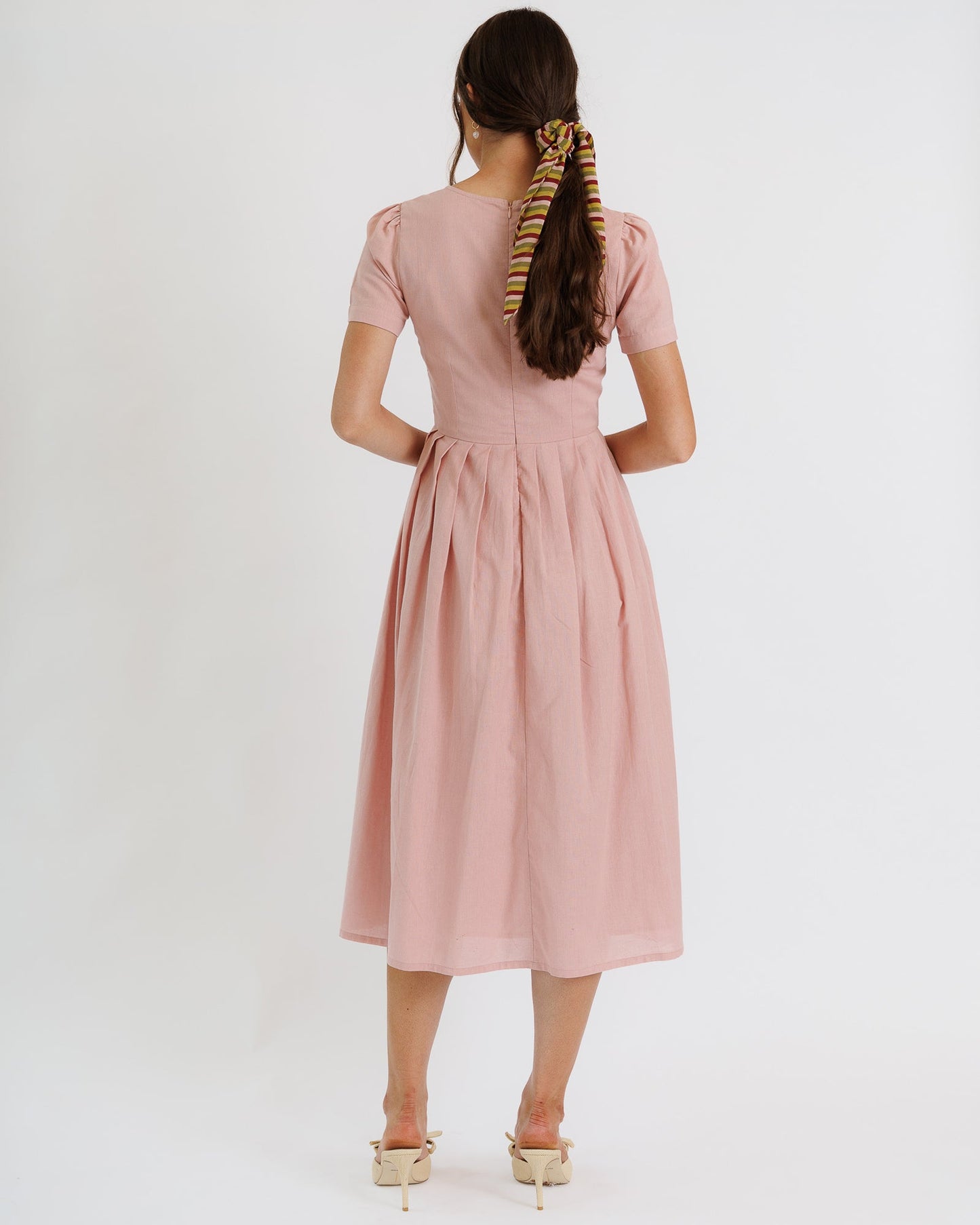 Downeast Polly Dress Cotton/Linen Blend Pockets Midi Length