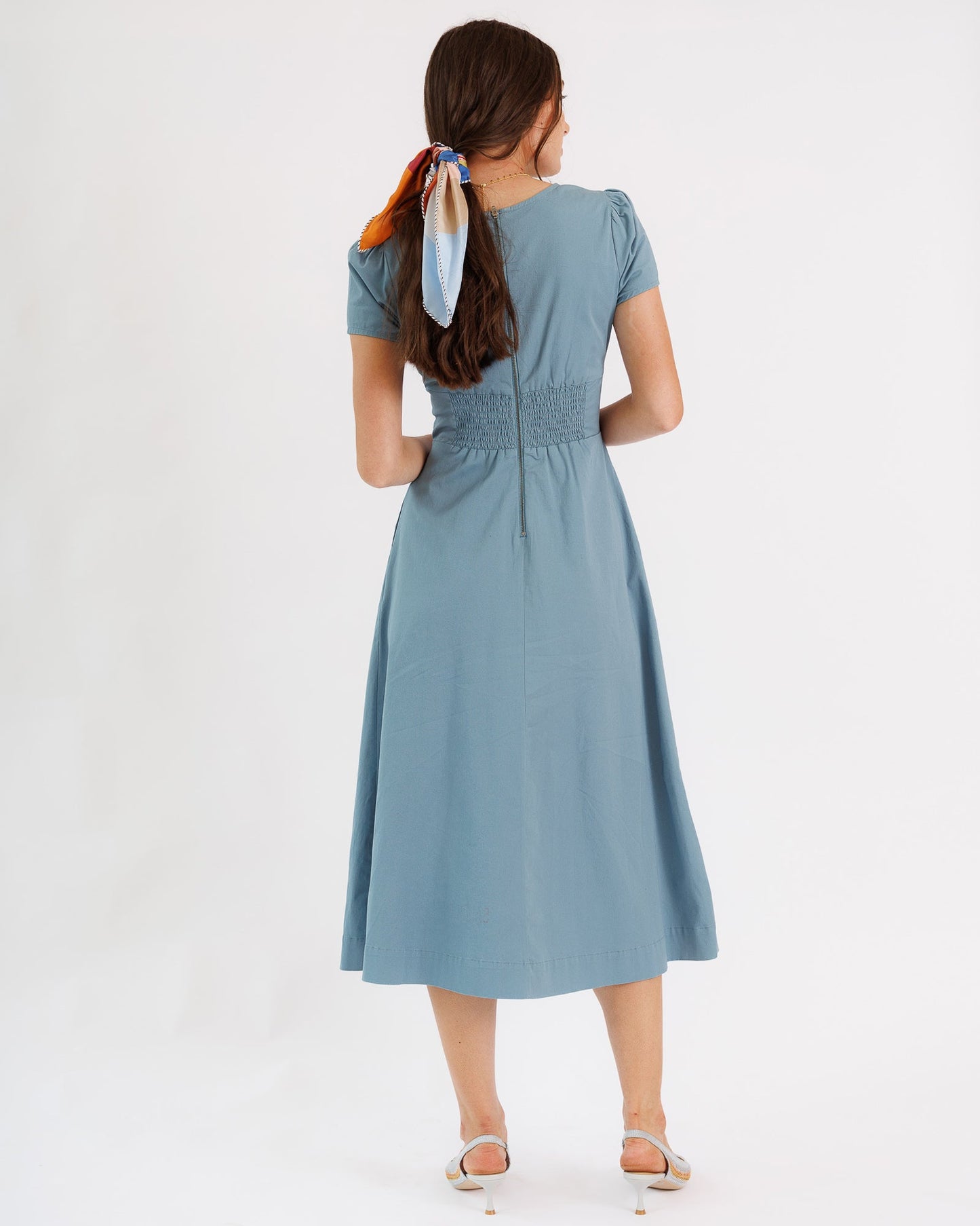 Lena Dress 100% Cotton Midi Length Square Neckline