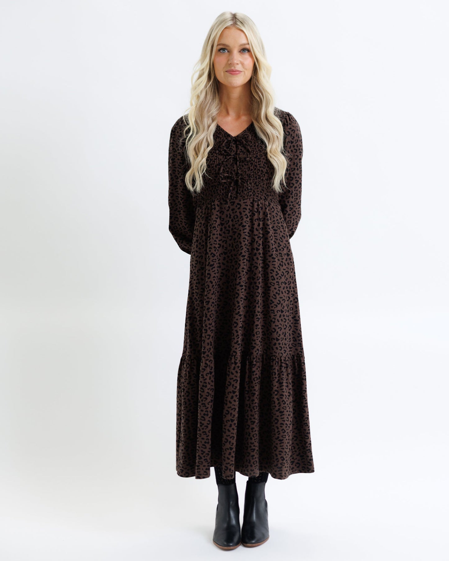Dark Animal Print V-Neck Cotton Maxi