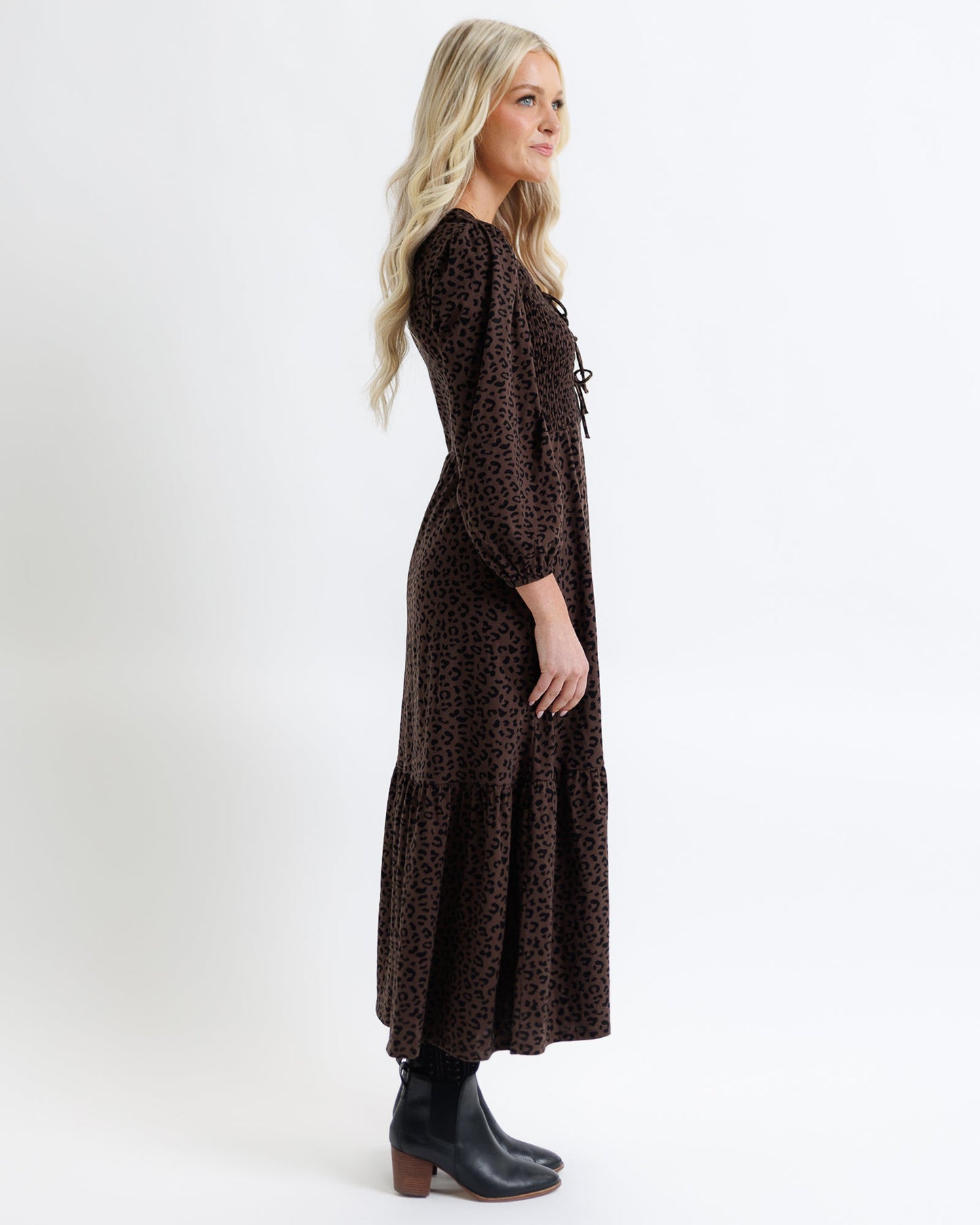 Dark Animal Print V-Neck Cotton Maxi