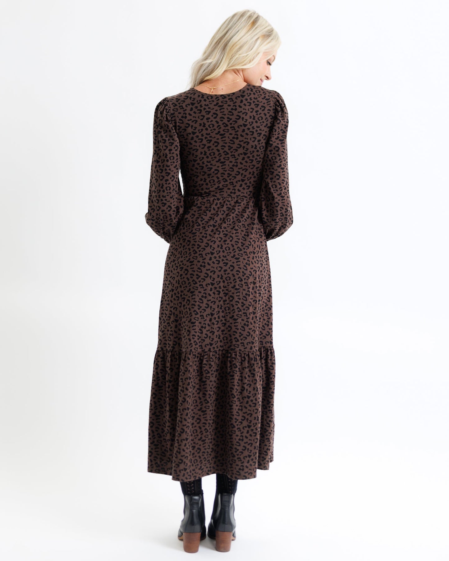 Dark Animal Print V-Neck Cotton Maxi