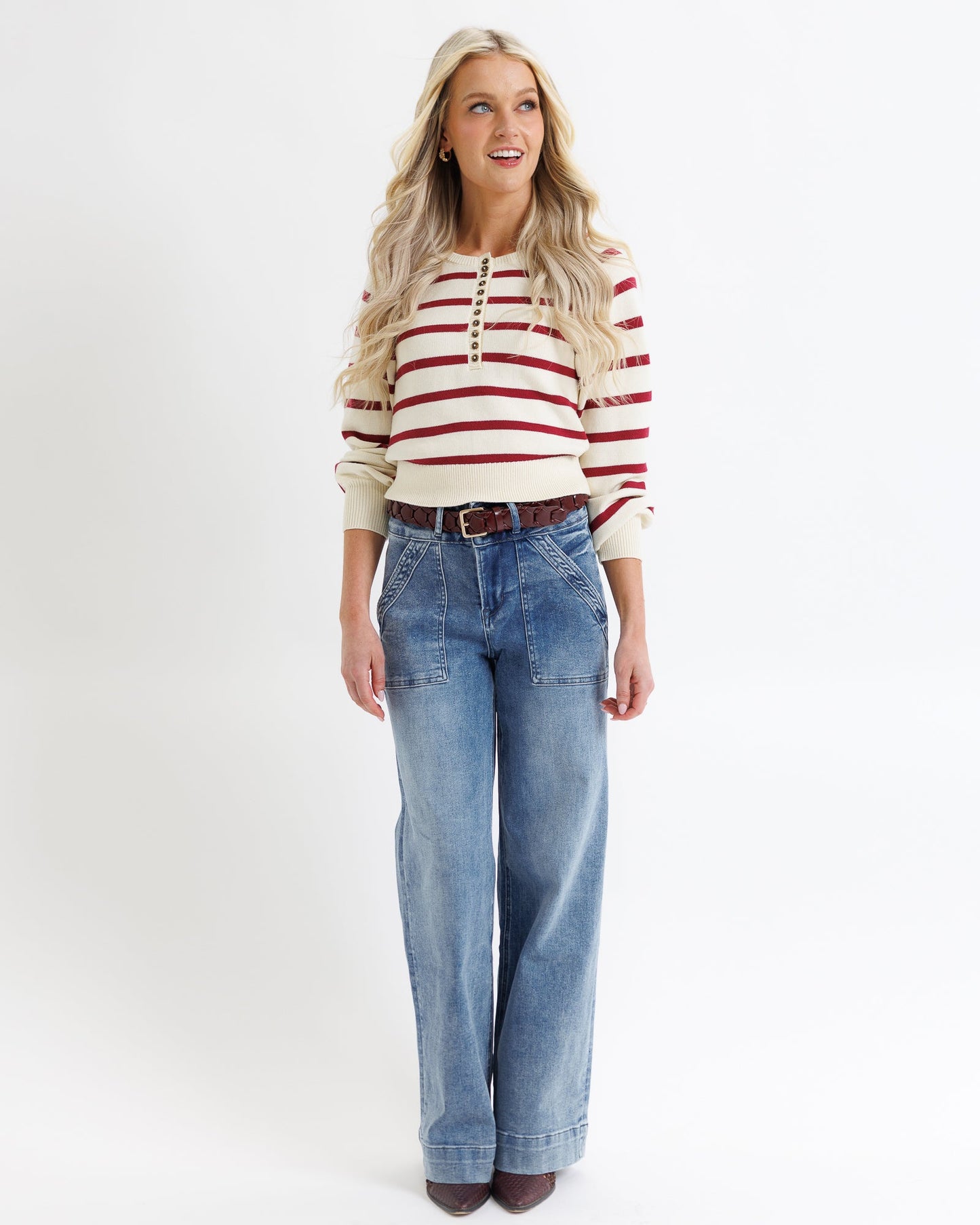 Jackie Striped Button Sweater