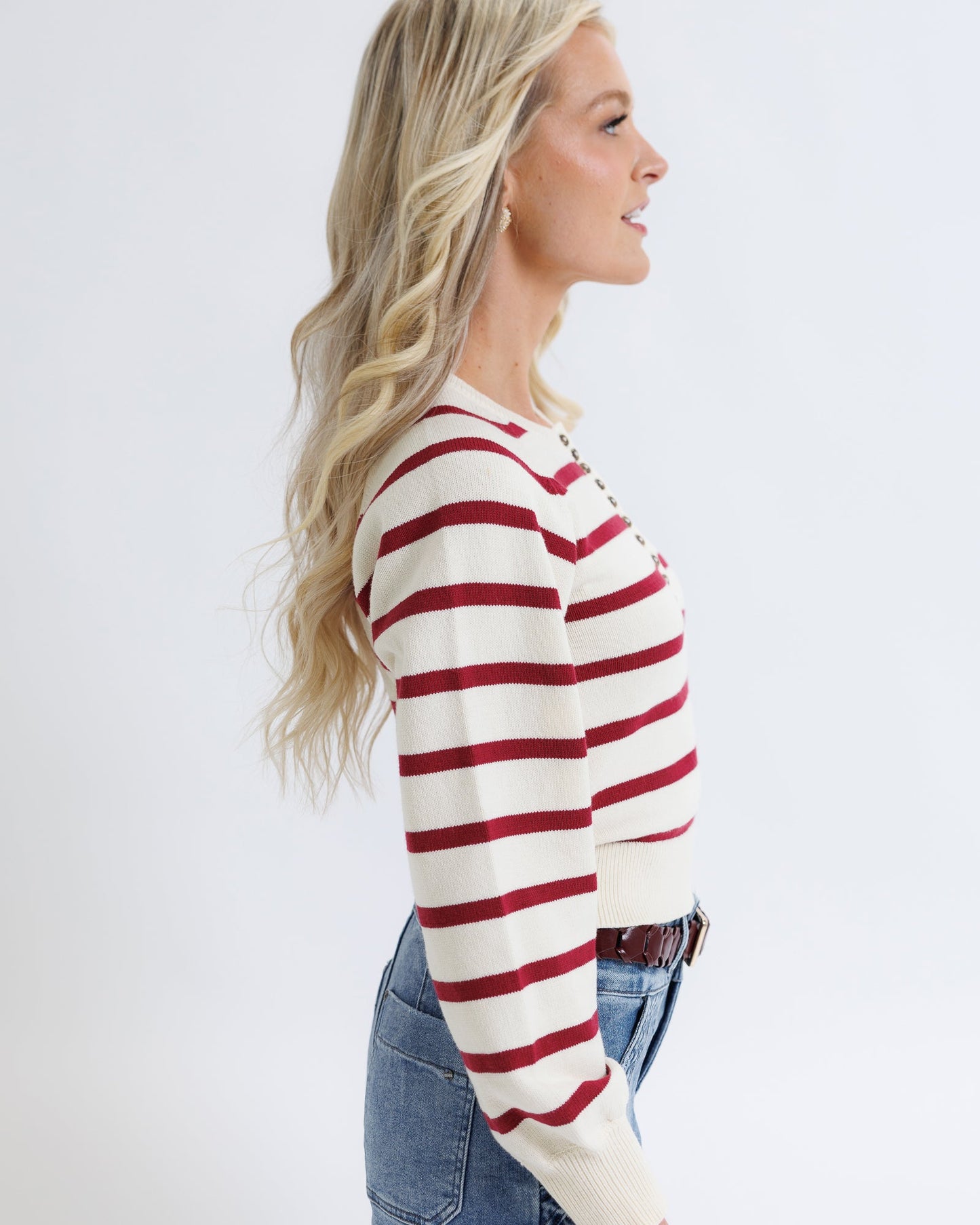 Jackie Striped Button Sweater