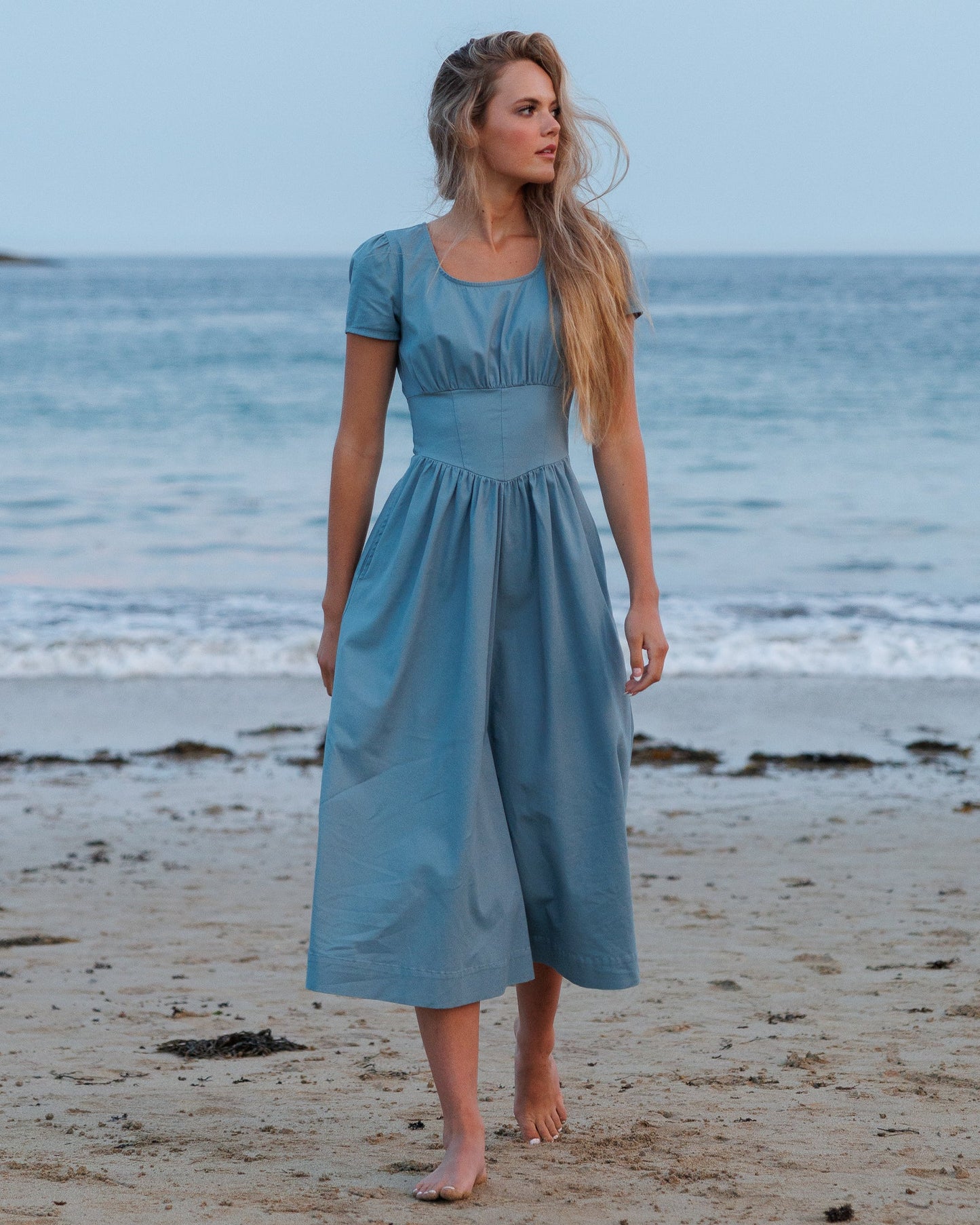 Lena Dress 100% Cotton Midi Length Square Neckline