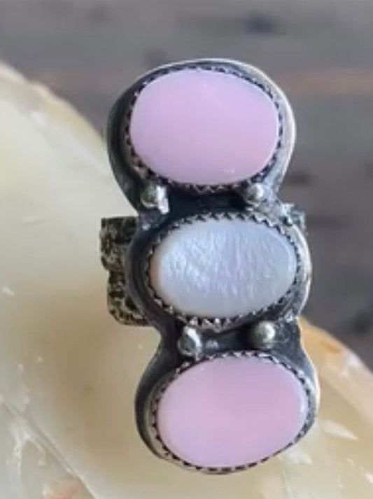 Pink Conch & Mother of Pearl Statement Ring by Bootleg Silver Co – view 2