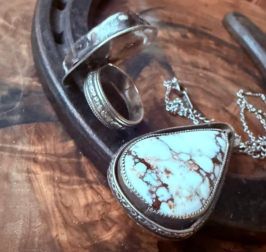 Wild Horse Stone Ring & Pendant Set by Bootleg Silver Co – view 2