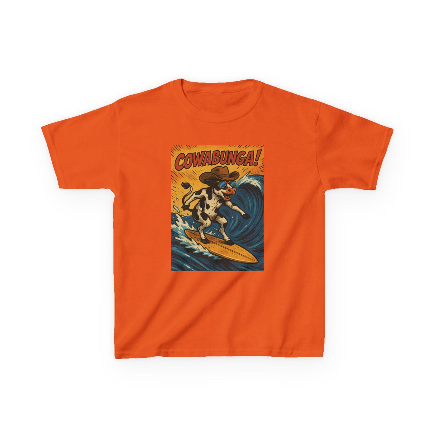 Cowabunga Surfing Cow Kids Tee Graphic Print Western Wear Fun Style Hang Ten Country Style