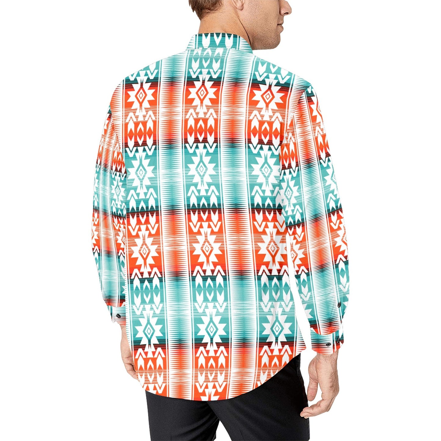 Baha Ranch Western Wear Turquoise Orange Aztec Unisex Western Button Up Shirt