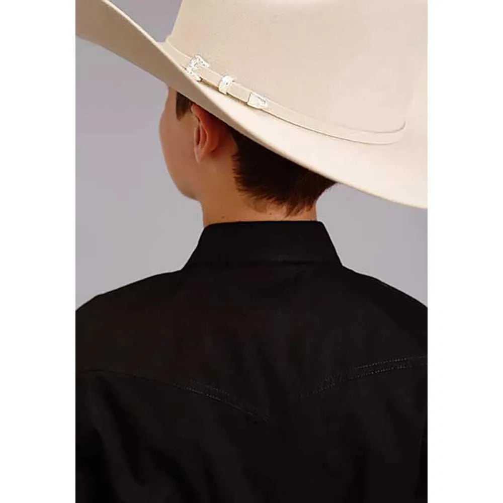 Stetson Solid Poplin (Black) - Boy's Western Shirt