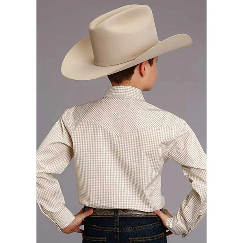 Stetson Two Stripe Check (Yellow/Gold/White) - Boy's Western Shirt