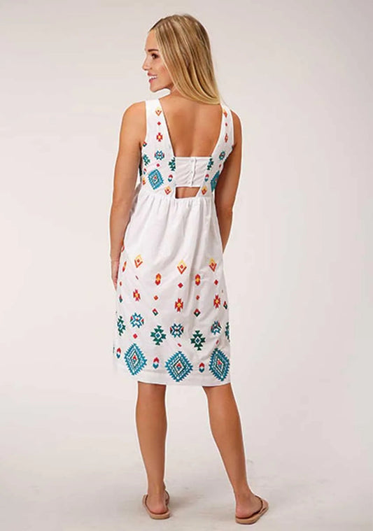 Stetson Bright Schiffli (White) - Women's Sleeveless Cotton Lawn Dress