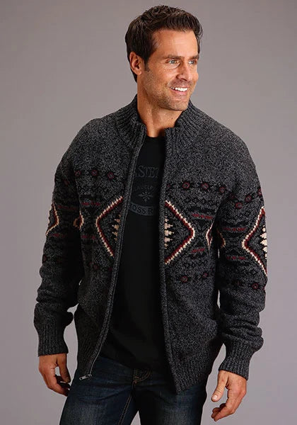 Stetson 1343 Horizontal Aztec (Grey) - Men's Sweater