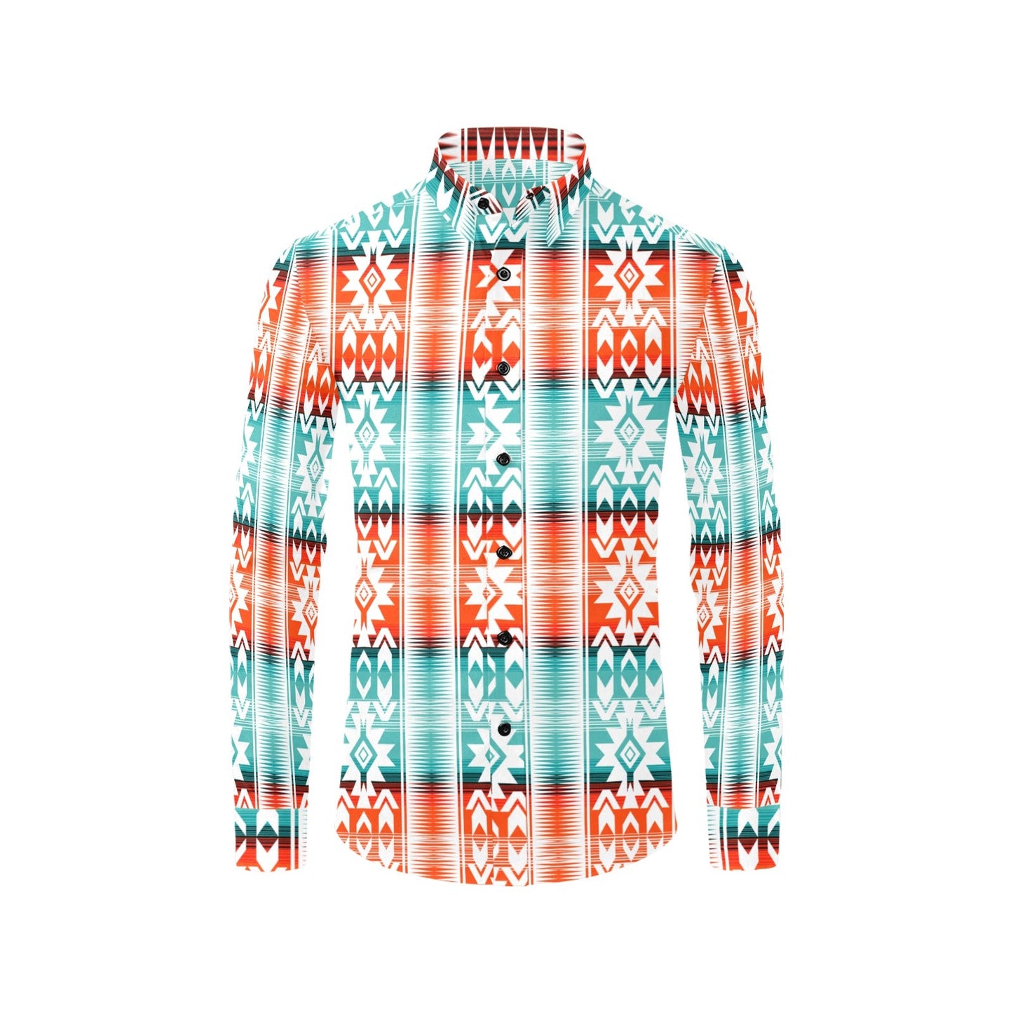 Baha Ranch Western Wear Turquoise Orange Aztec Unisex Western Button Up Shirt