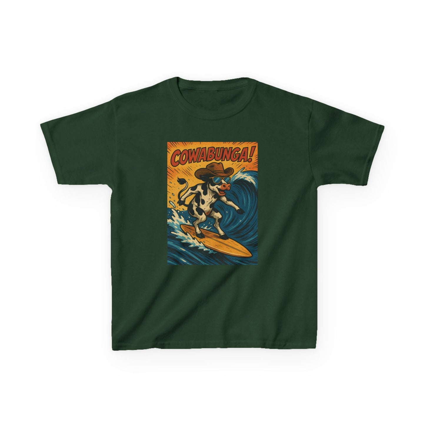 Cowabunga Surfing Cow Kids Tee Graphic Print Western Wear Fun Style Hang Ten Country Style