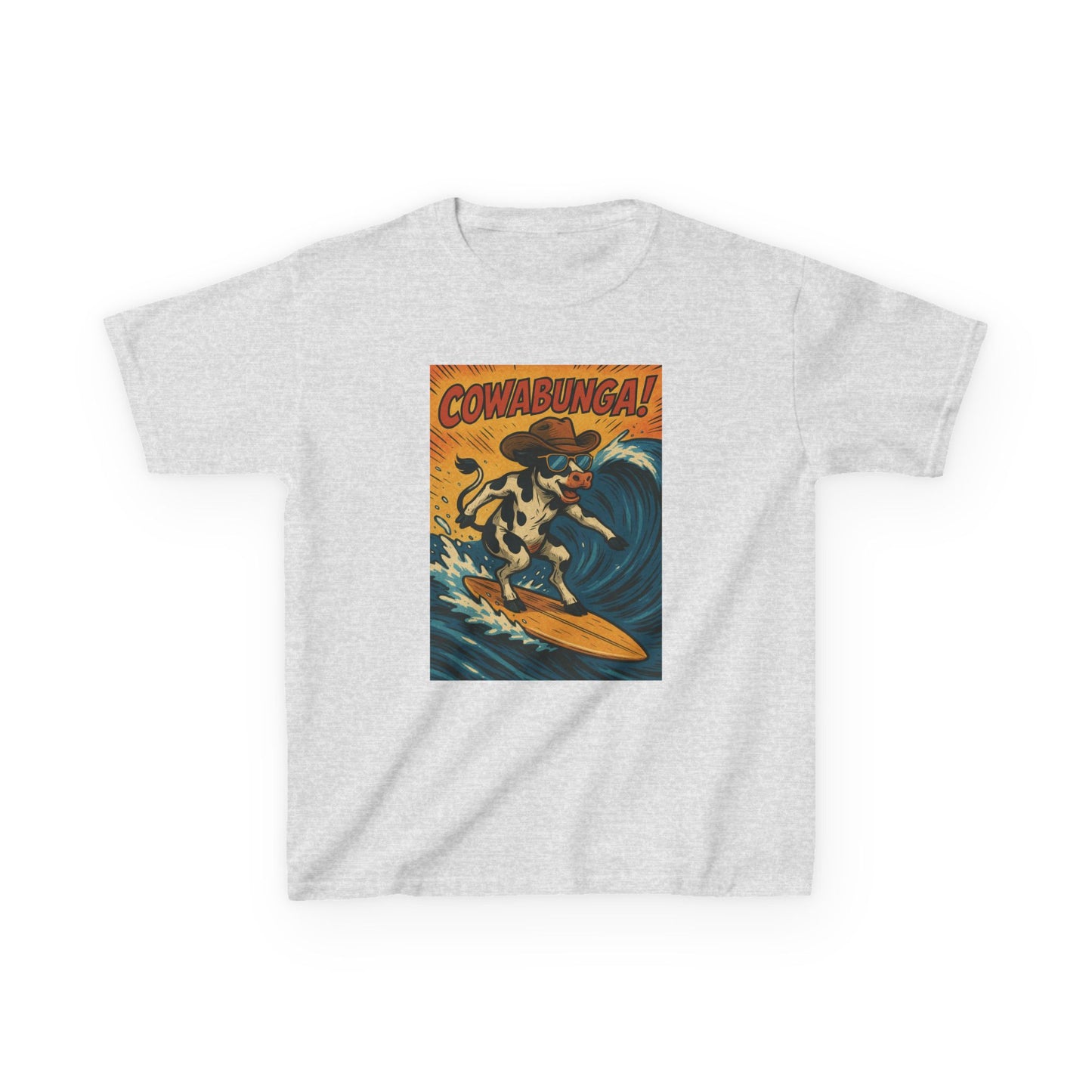 Cowabunga Surfing Cow Kids Tee Graphic Print Western Wear Fun Style Hang Ten Country Style