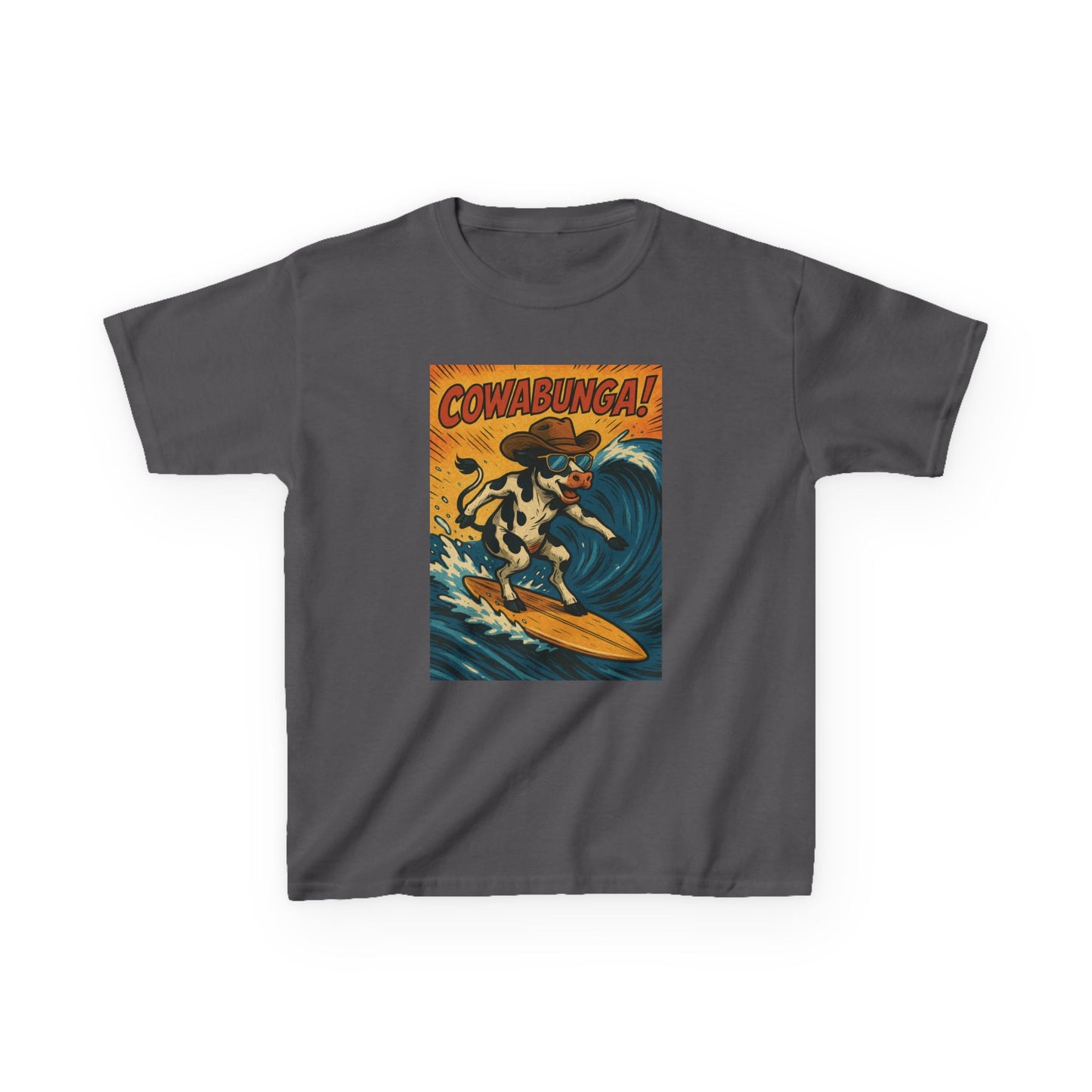 Cowabunga Surfing Cow Kids Tee Graphic Print Western Wear Fun Style Hang Ten Country Style