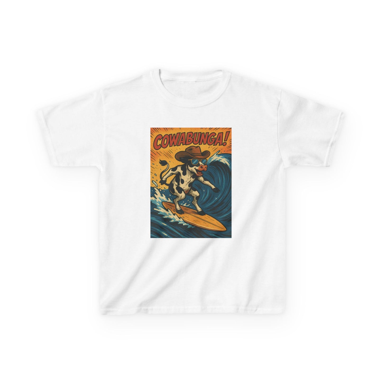 Cowabunga Surfing Cow Kids Tee Graphic Print Western Wear Fun Style Hang Ten Country Style