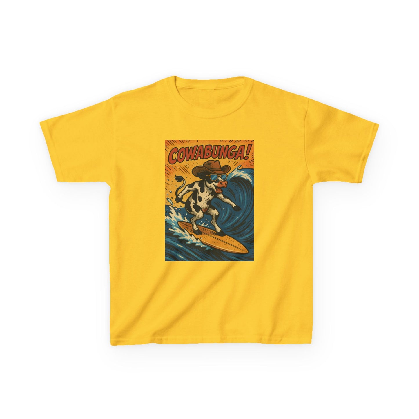 Cowabunga Surfing Cow Kids Tee Graphic Print Western Wear Fun Style Hang Ten Country Style