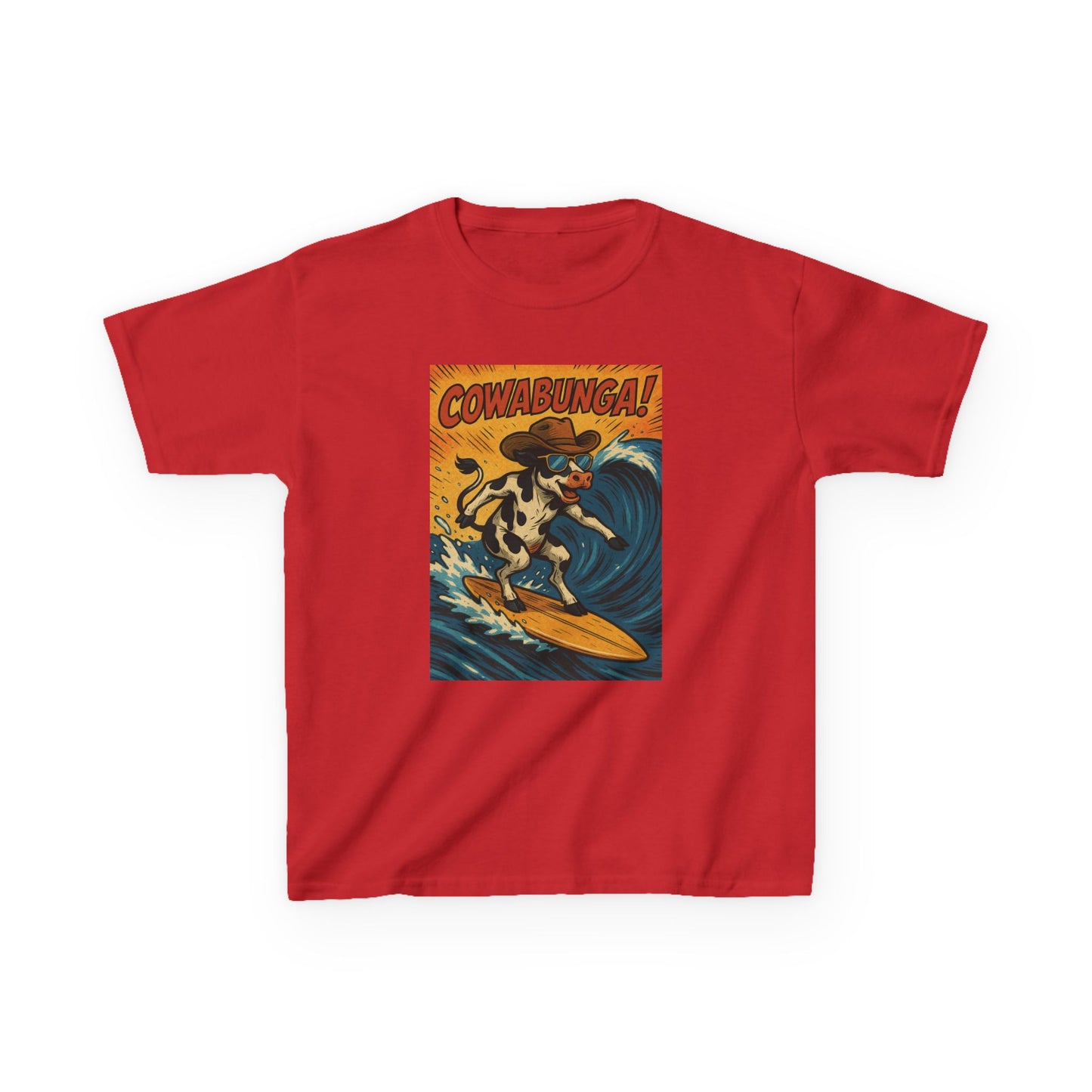 Cowabunga Surfing Cow Kids Tee Graphic Print Western Wear Fun Style Hang Ten Country Style
