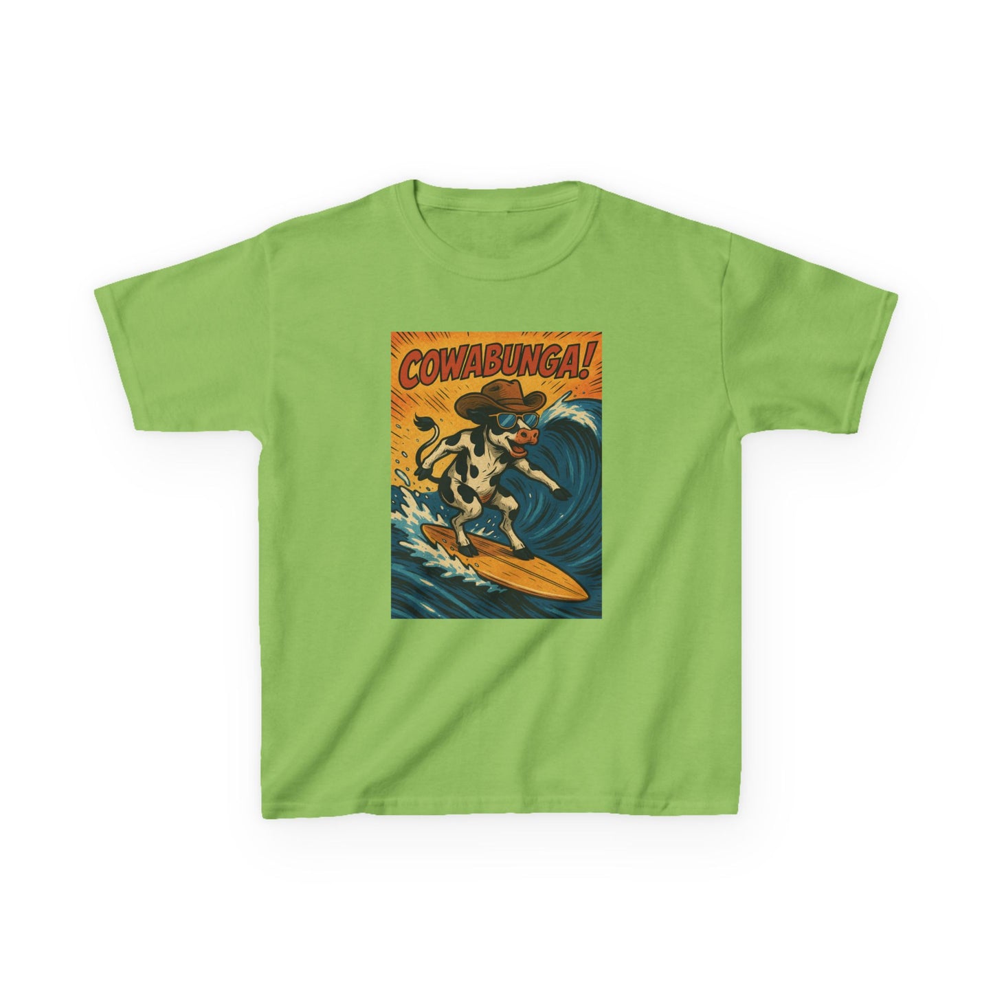 Cowabunga Surfing Cow Kids Tee Graphic Print Western Wear Fun Style Hang Ten Country Style