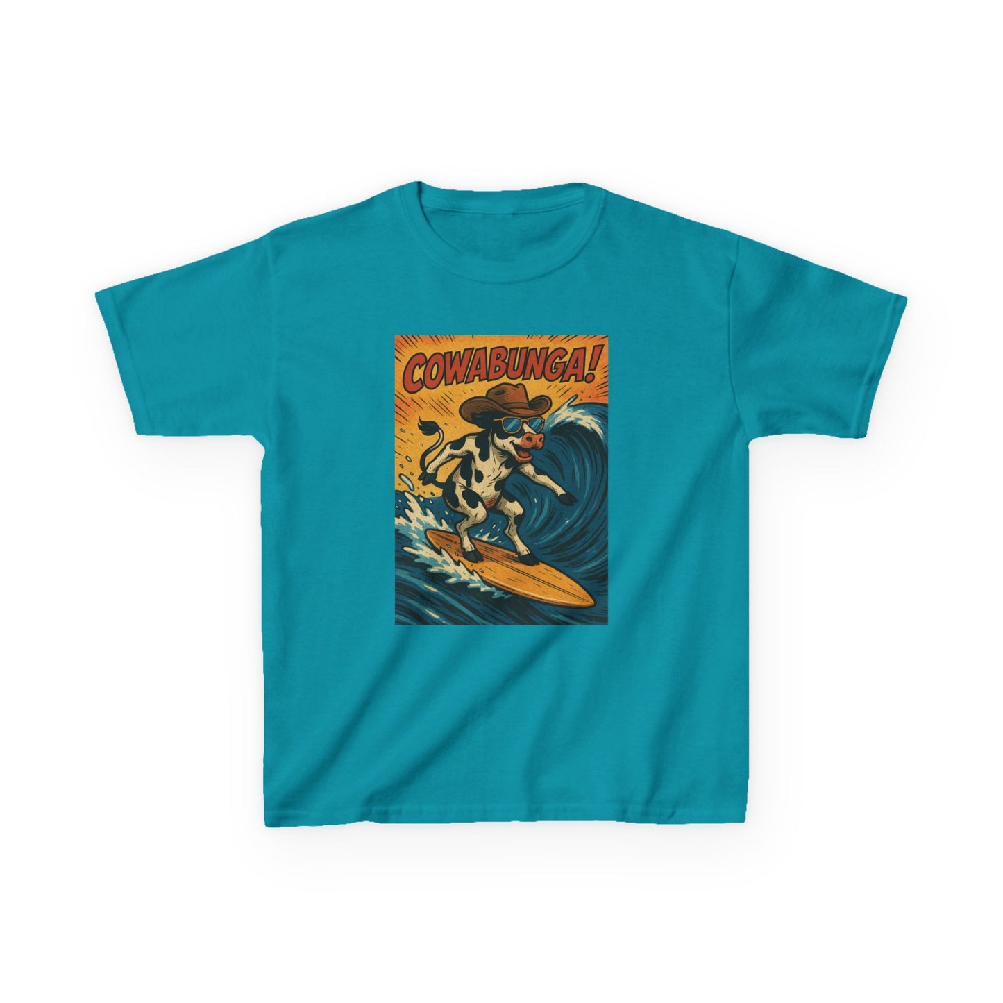 Cowabunga Surfing Cow Kids Tee Graphic Print Western Wear Fun Style Hang Ten Country Style