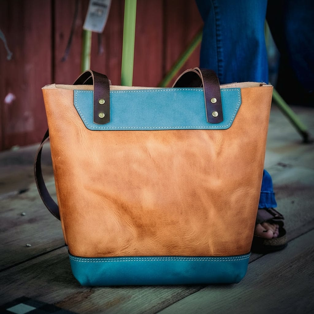 The Naomi Leather Tote Bag - Ocean Tide