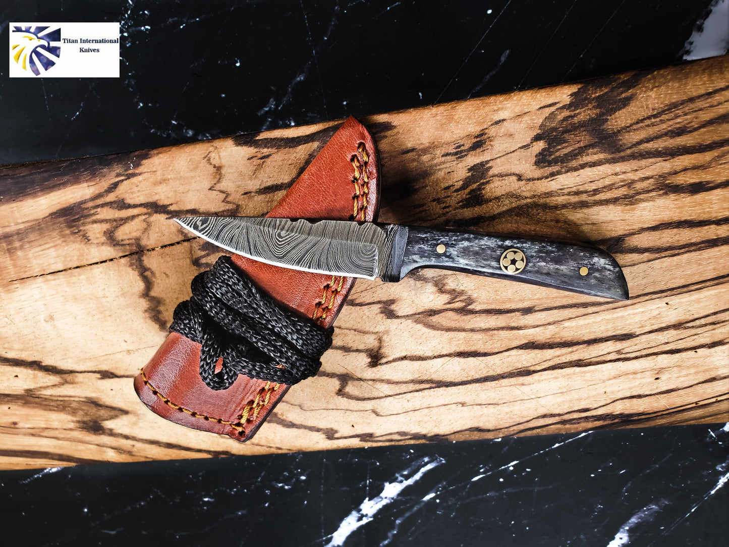 Hand Forged Damascus Steel & Dyed Bone Neck Knife TD-233