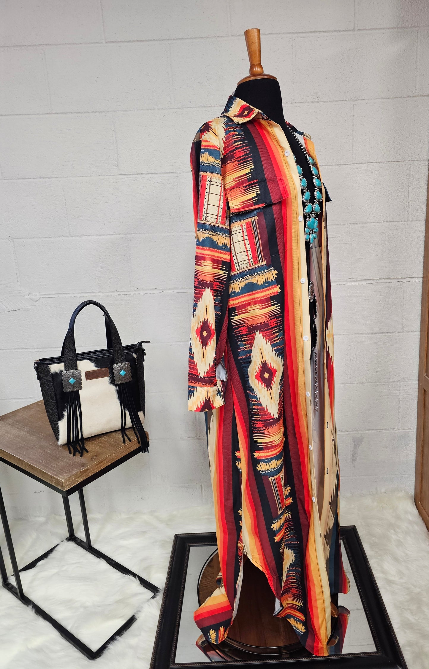 Baha Ranch Western Wear Southwestern Aztec Long Shirt Dress Duster