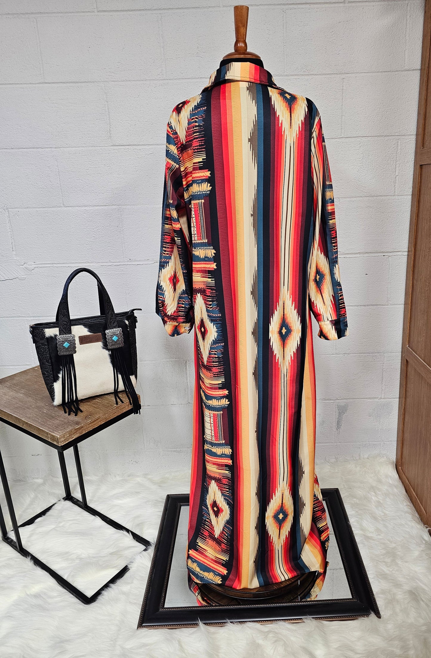 Baha Ranch Western Wear Southwestern Aztec Long Shirt Dress Duster