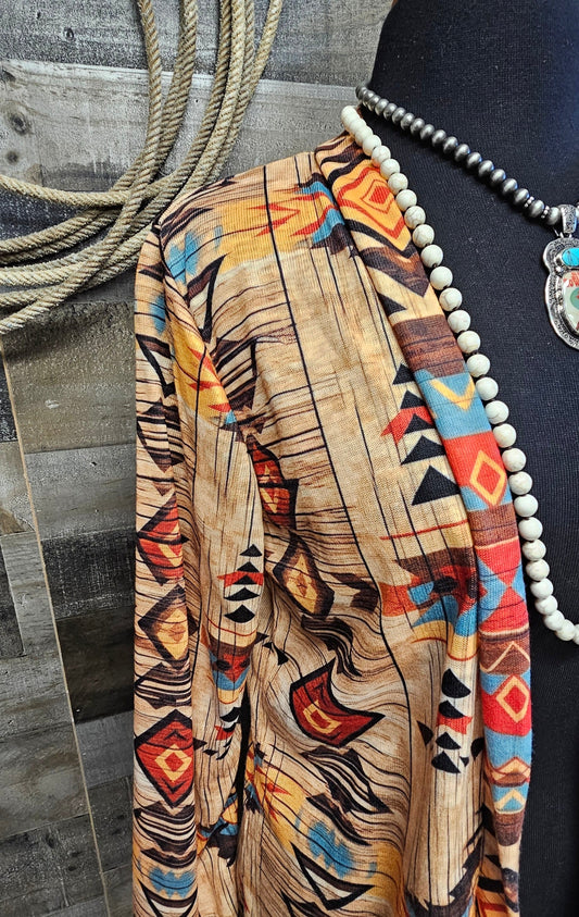 Baha Ranch Western Wear Sahara Aztec Lightweight Cardigan
