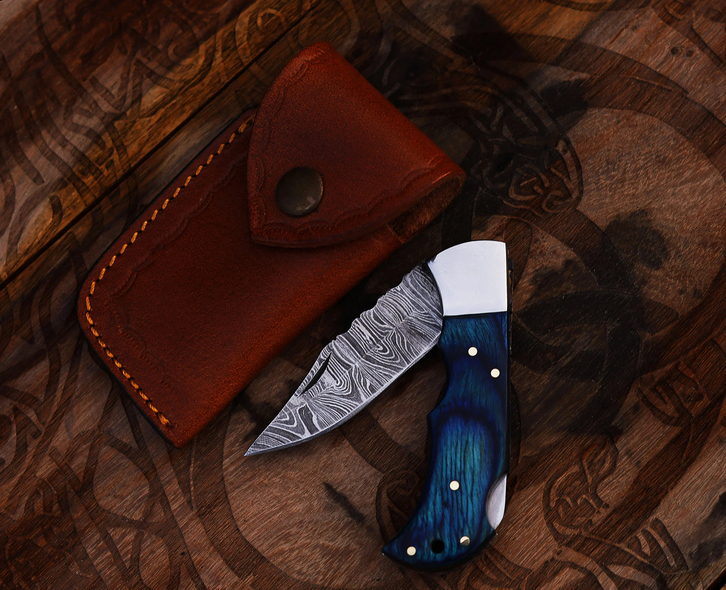 Damascus Steel Pocket Knife with Damascus Folding Knife