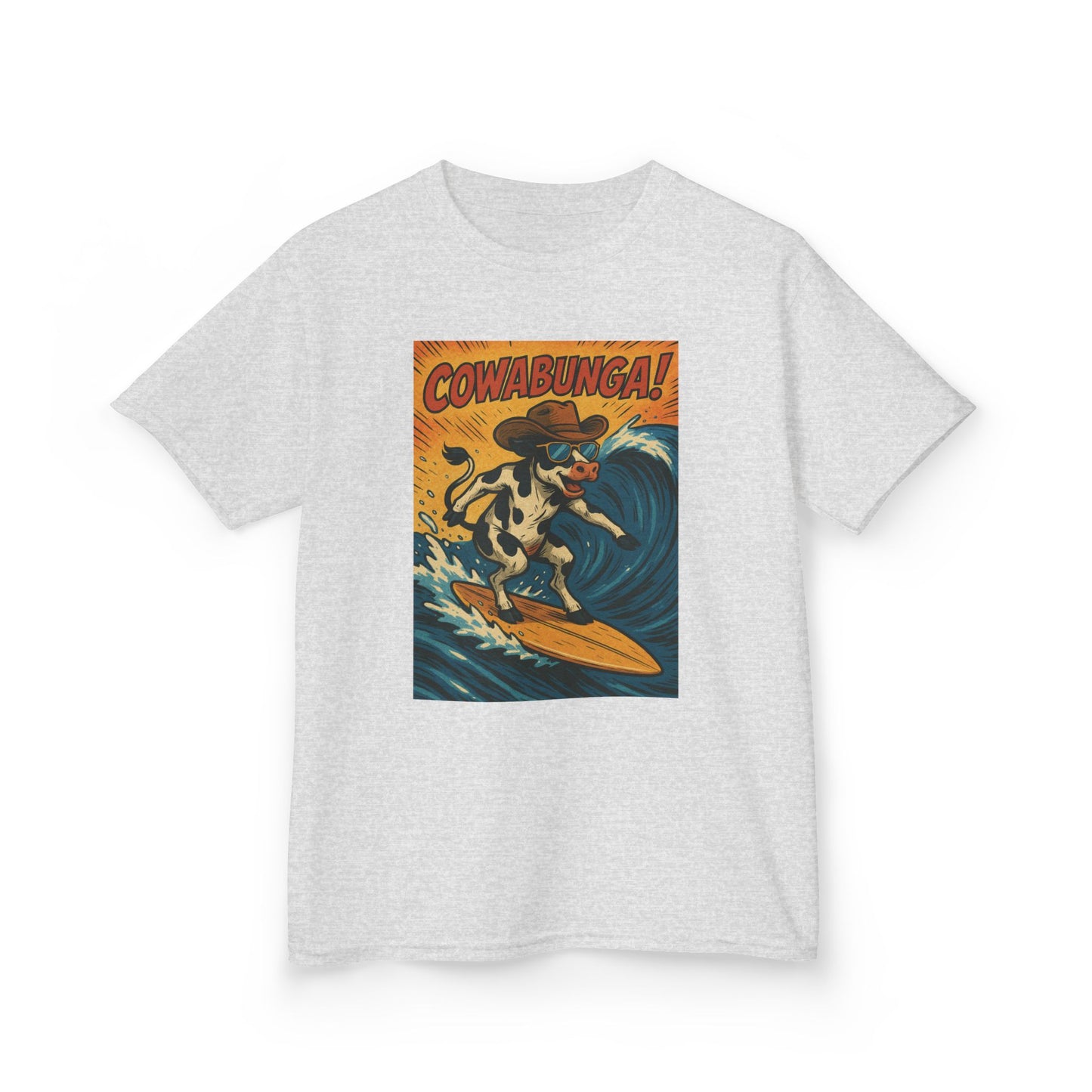 Cowabunga Surfing Cow Kids Tee Graphic Print Western Wear Fun Style Hang Ten Country Style