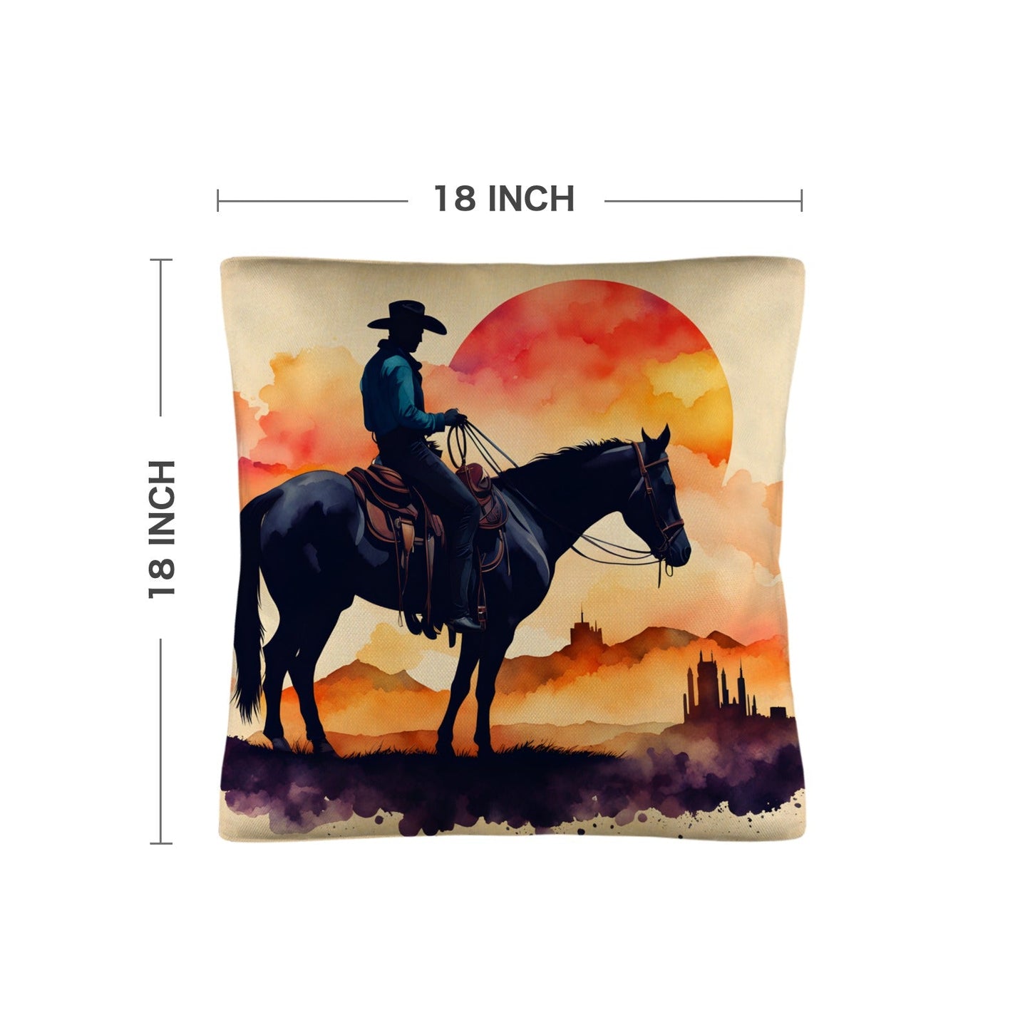 Watercolor Desert Cowboy Throw Pillow Case