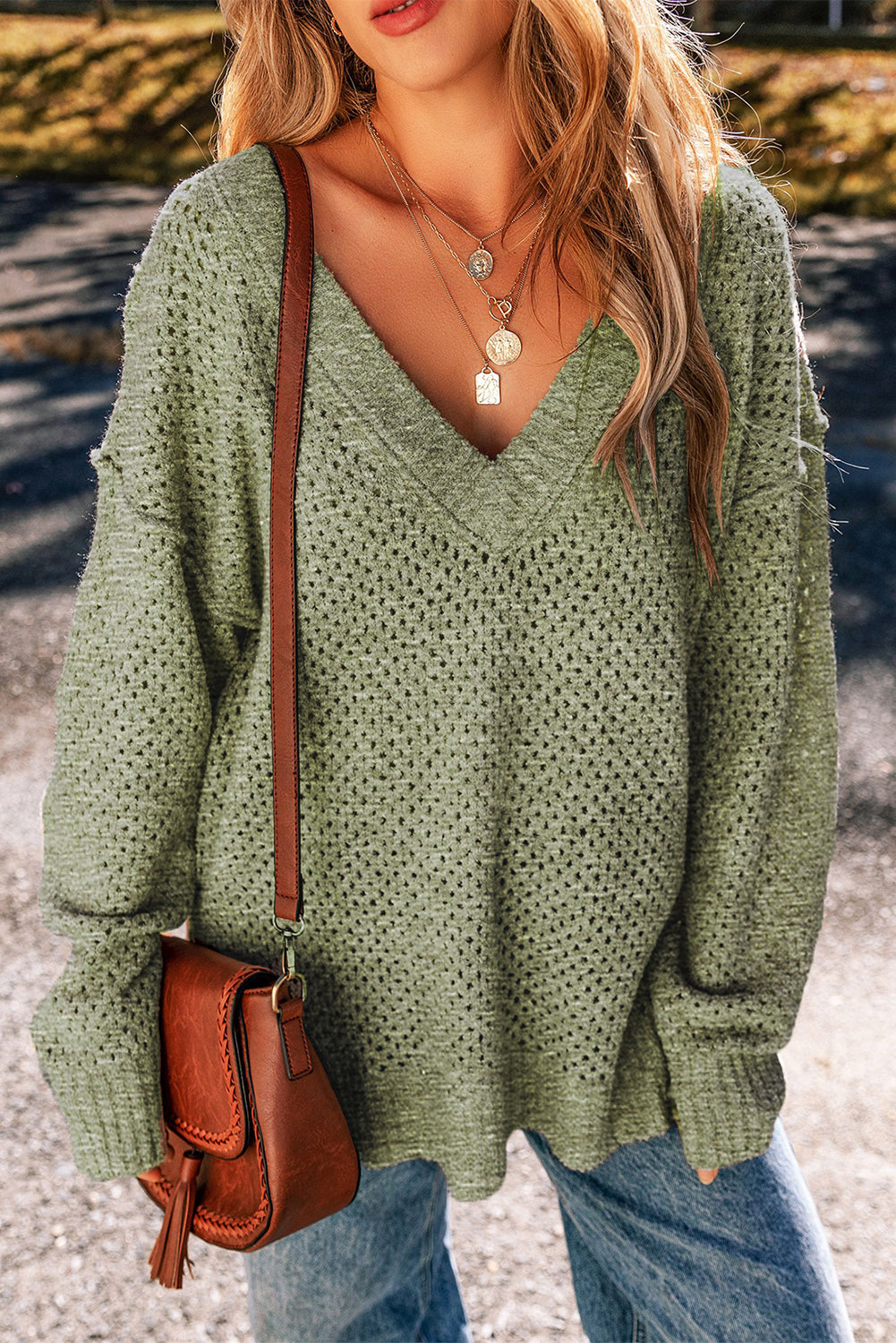 Threaded Pear Juliette Loose Eyelet Shoulder Sweater